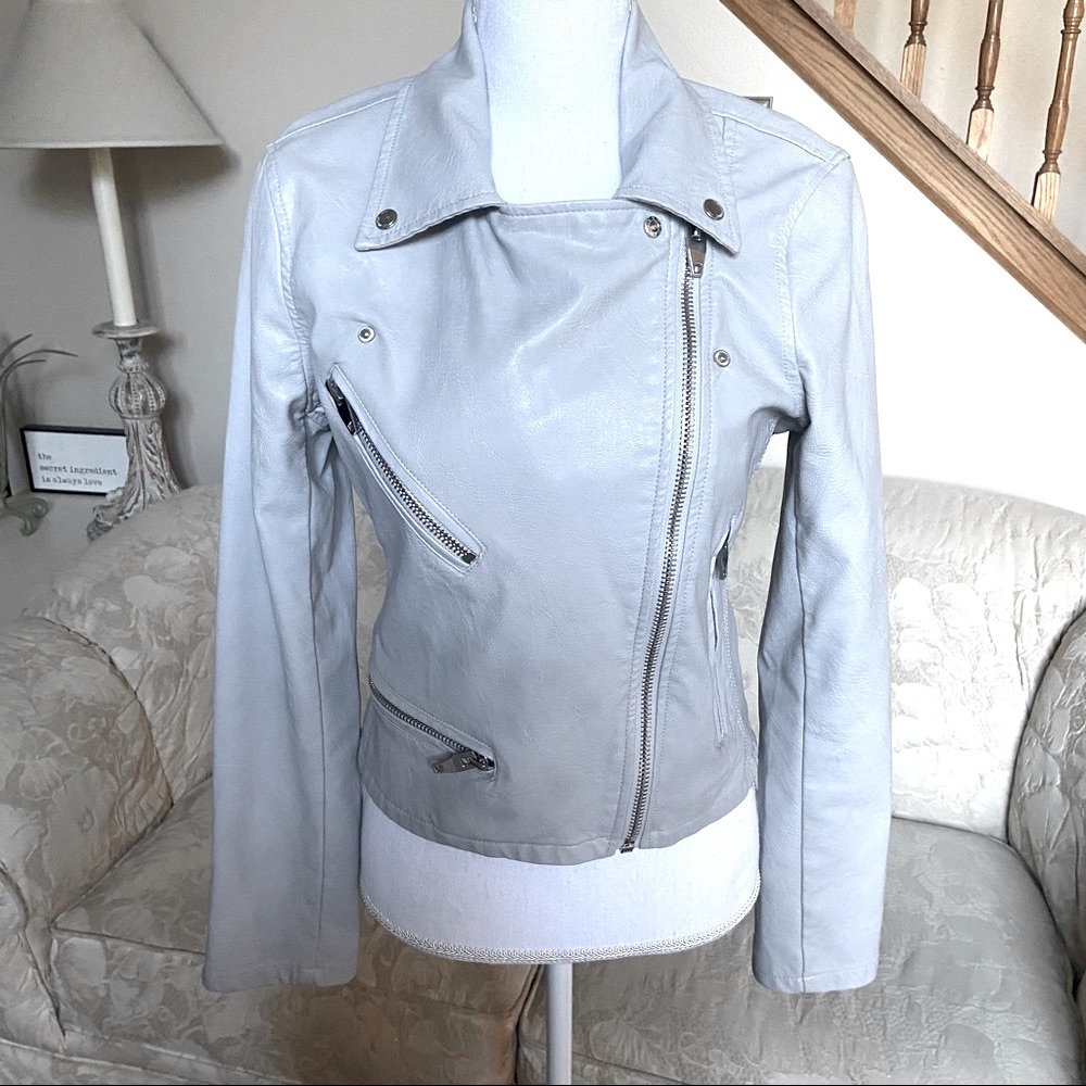 Blank NYC Moto Light Grey Faux Leather Jacket Size M